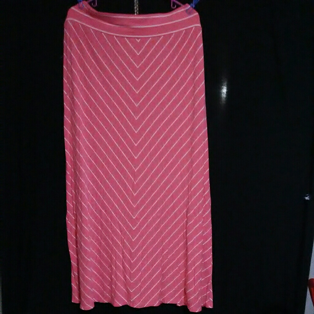 Coral & White Striped Maxi Skirt SZ 2X